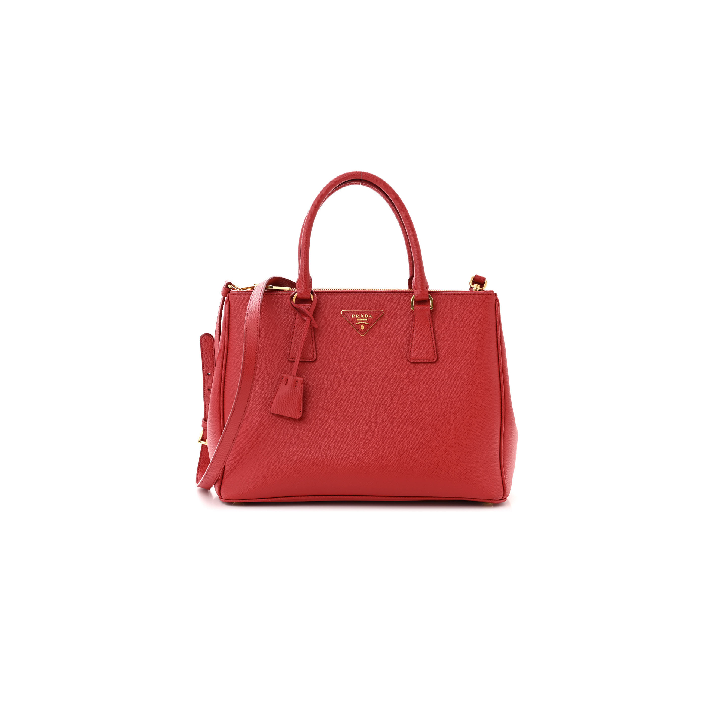 Pra*a saffiano galleria double zip tote fuoco 1ba863 (28*19.5*12cm)